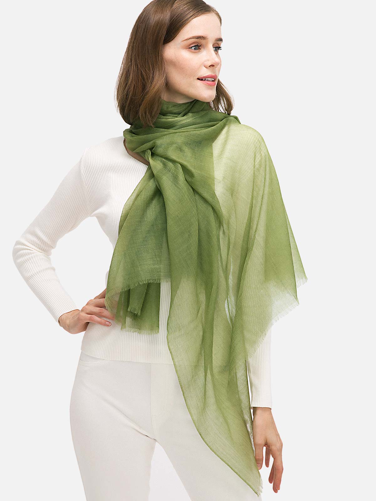 100% Cashmere Scarf Featherlight Olive Green Ovcio
