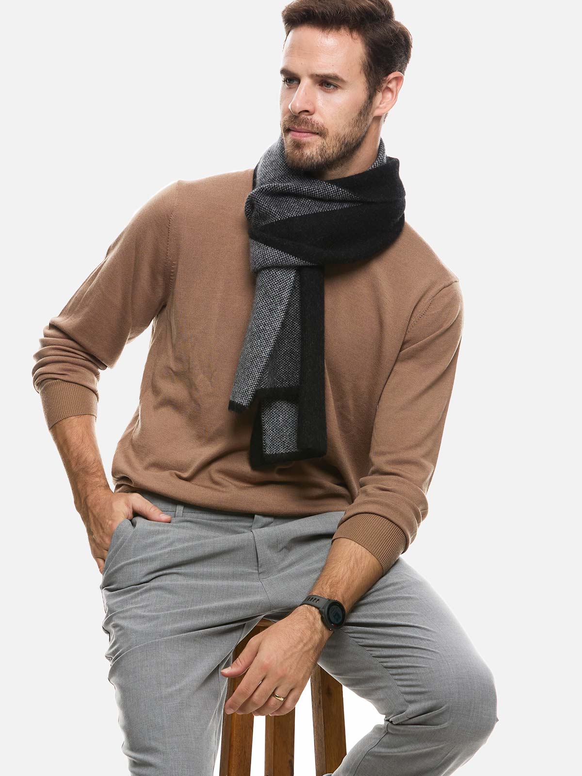 Mens cashmere scarf, Gray-Black
