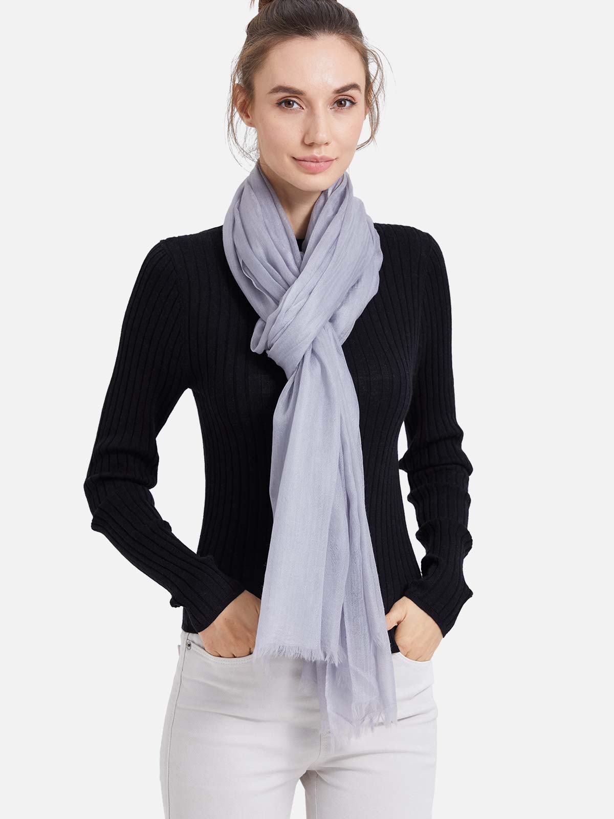 Featherlight Gray Cashmere Scarf
