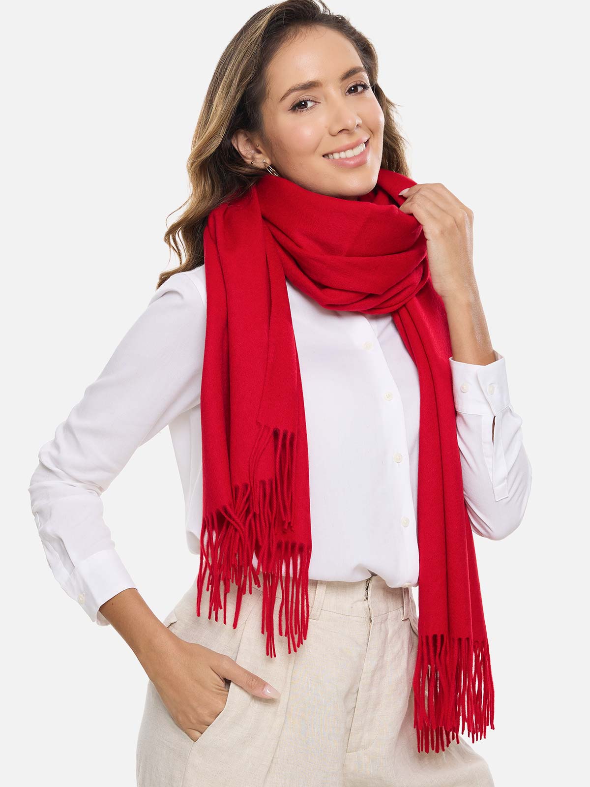 Red Cashmere Wrap 100% Cashmere Scarf Ovcio - Main Image