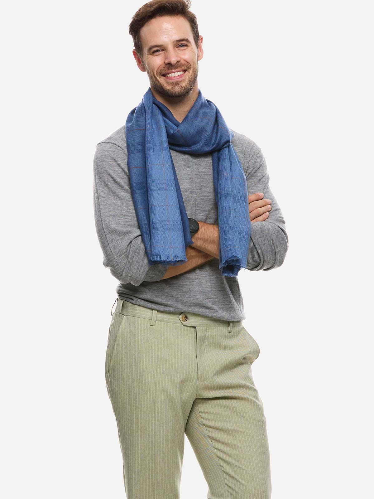 Lindenmann Men's Scarf Blue-Beige/Men Scarf Thin 55% Cotton/45% Viscose Lindenmann Men's Scarf Blue-Beige/Men Scarf Thin 55% Cotton/45% Viscose