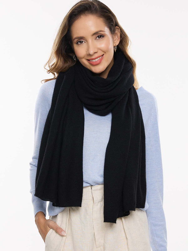 100% Cashmere Scarf | FlexKnit Black Wrap | Ovcio