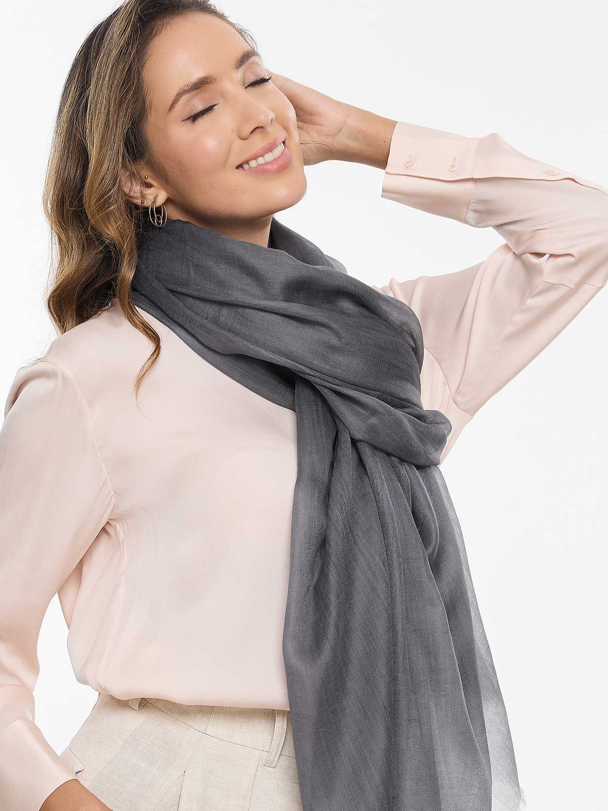 100% Cashmere Scarf, Featherlight Charcoal Gray