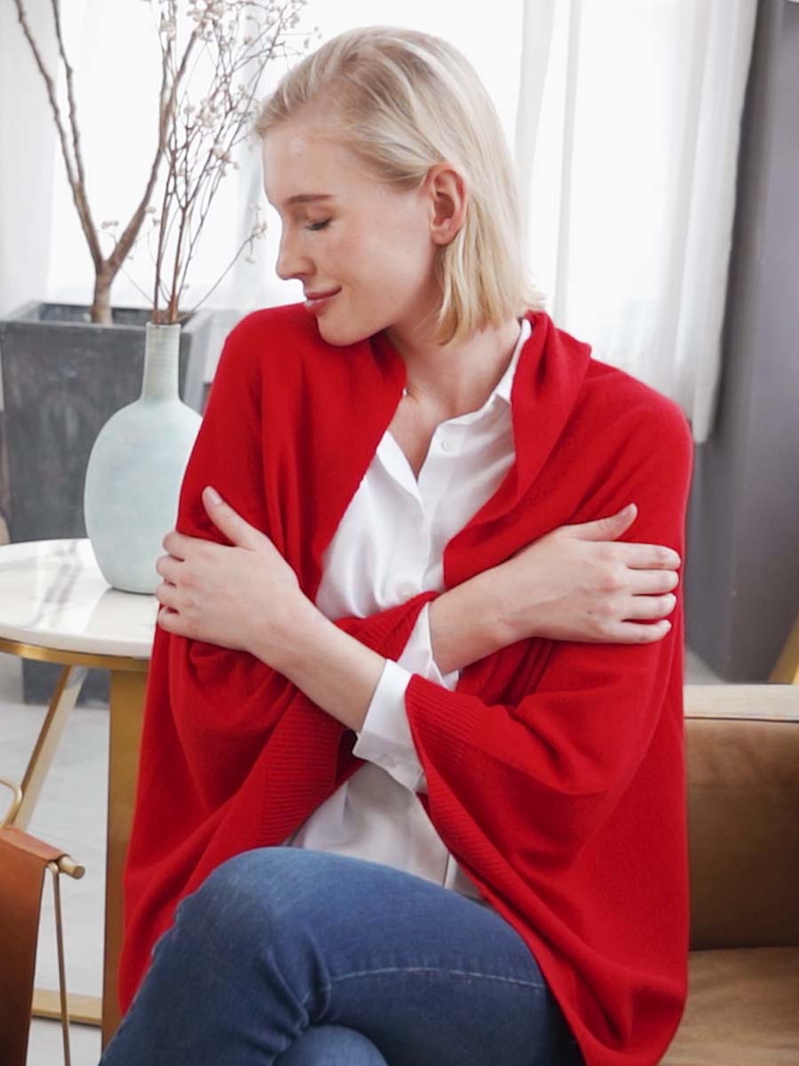 100% Cashmere Wrap| Red Wearable Cashmere Wrap | Ovcio